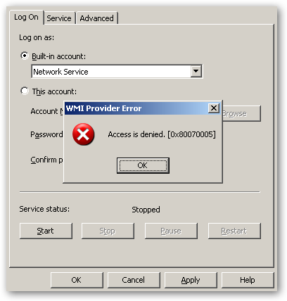 WMI Provider Error - Access Denied - TDSSNIClient initialization failed ...